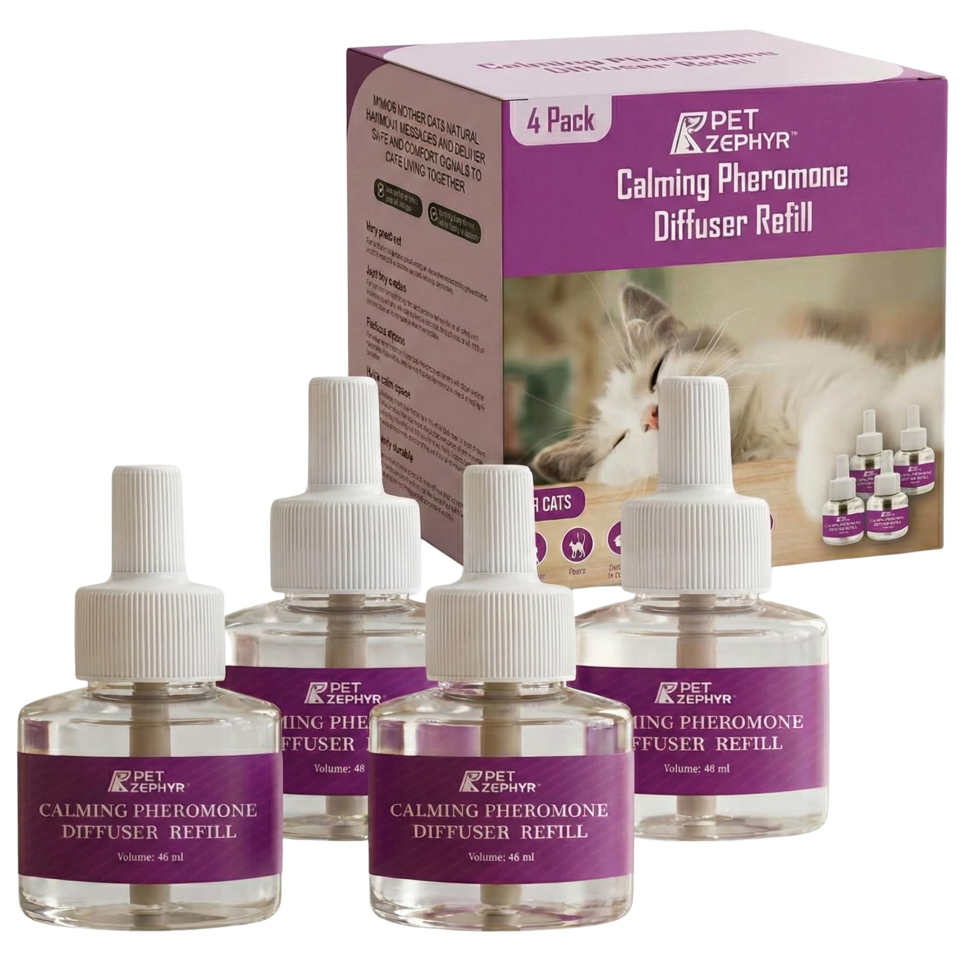 Pet Zephyr cat refills 48ml pack front view supports ongoing calm at home.