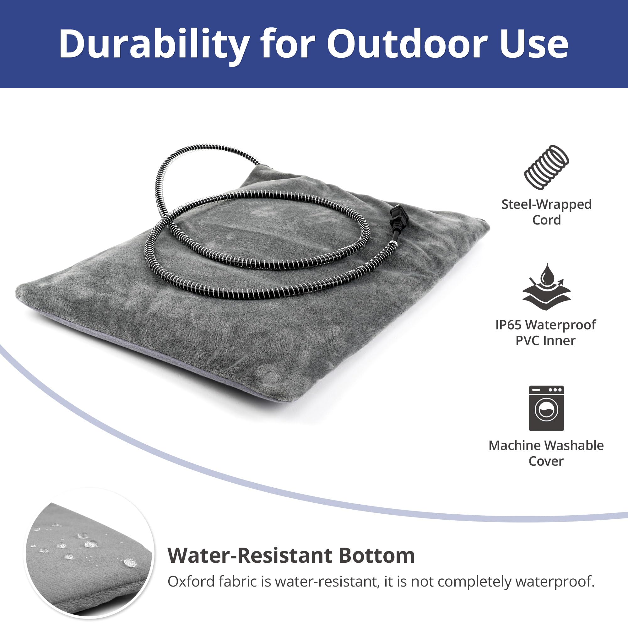 Petace outdoor heated cat bed inner-pad-adjustment illustrating adjustable loft for comfort