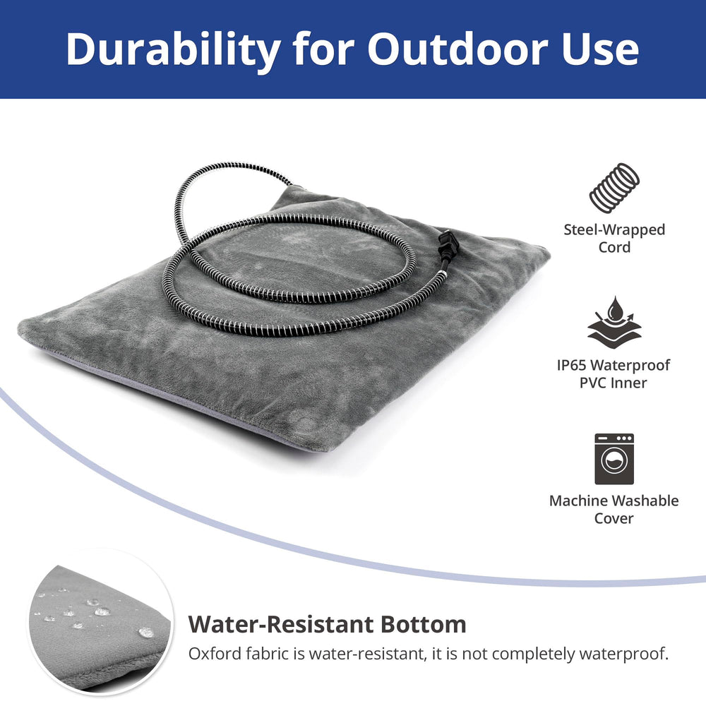 Petace outdoor heated cat bed inner-pad-adjustment illustrating adjustable loft for comfort