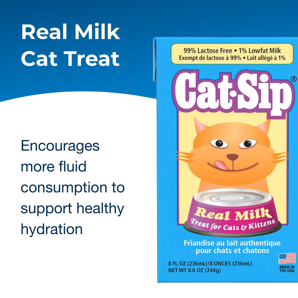 PetAg Cat-Sip Real Milk Treat cat drinking, easy-to-digest milk snack