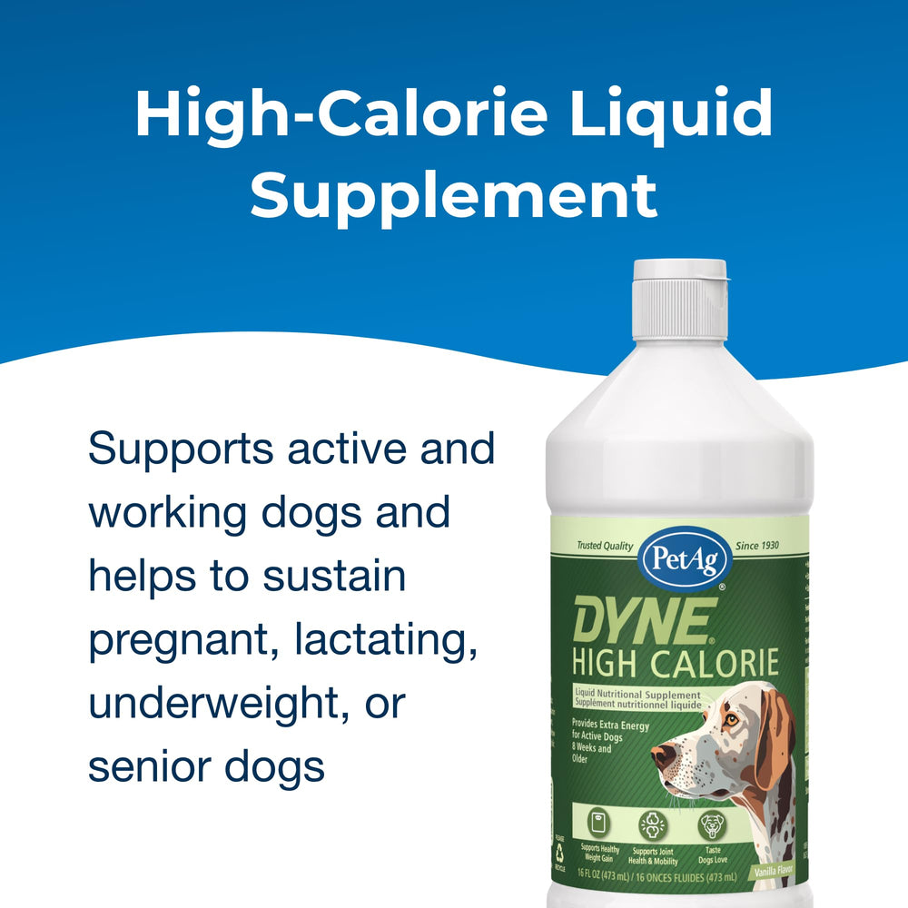 PetAg Dyne supports dog agility and endurance through a high-calorie boost.