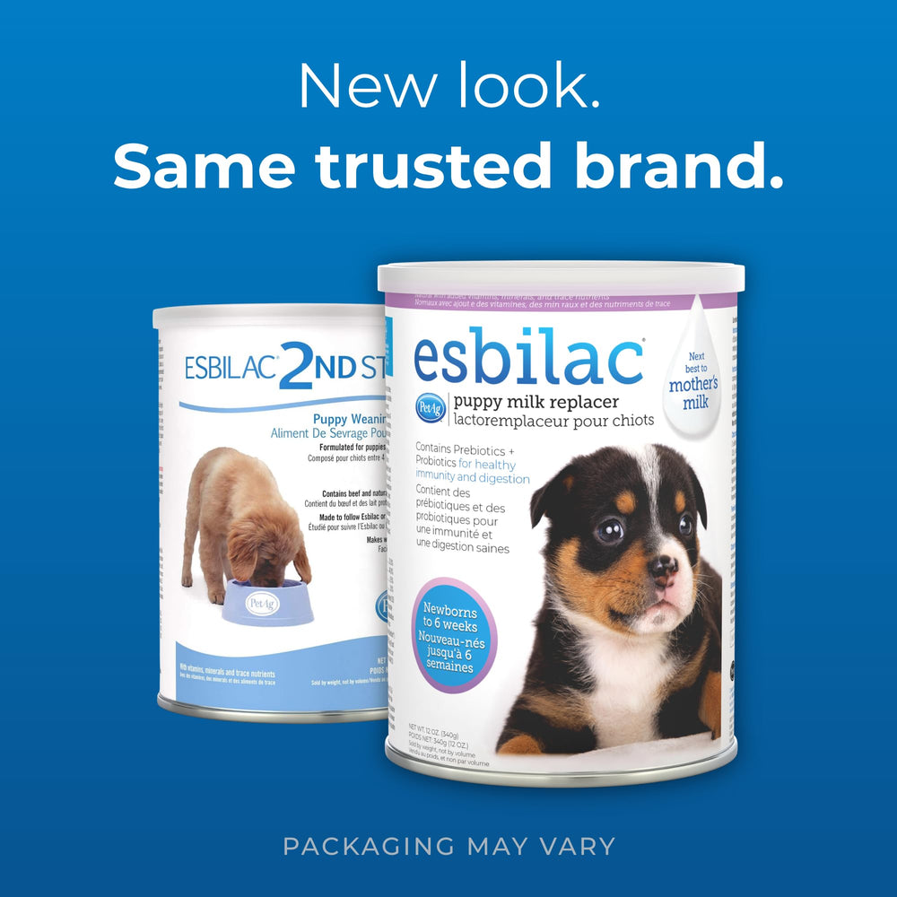 PetAg Esbilac with prebiotics and probiotics supports digestion and early life immunity.