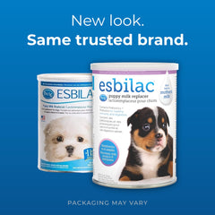 PetAg Esbilac tub close-up nutrition label showing balanced nutrients