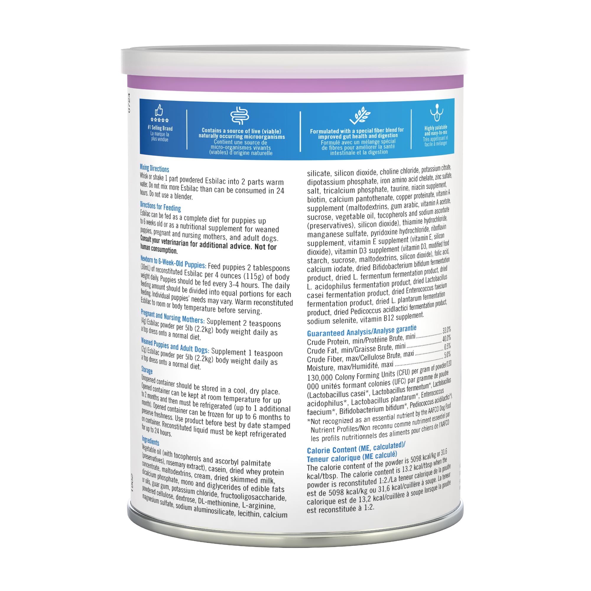 PetAg Esbilac close-up of vitamins and minerals for complete nutrition