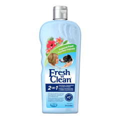 PetAg Fresh-n-Clean 2-N-1 shampoo bottle with soap-free formula for gentle cleansing.