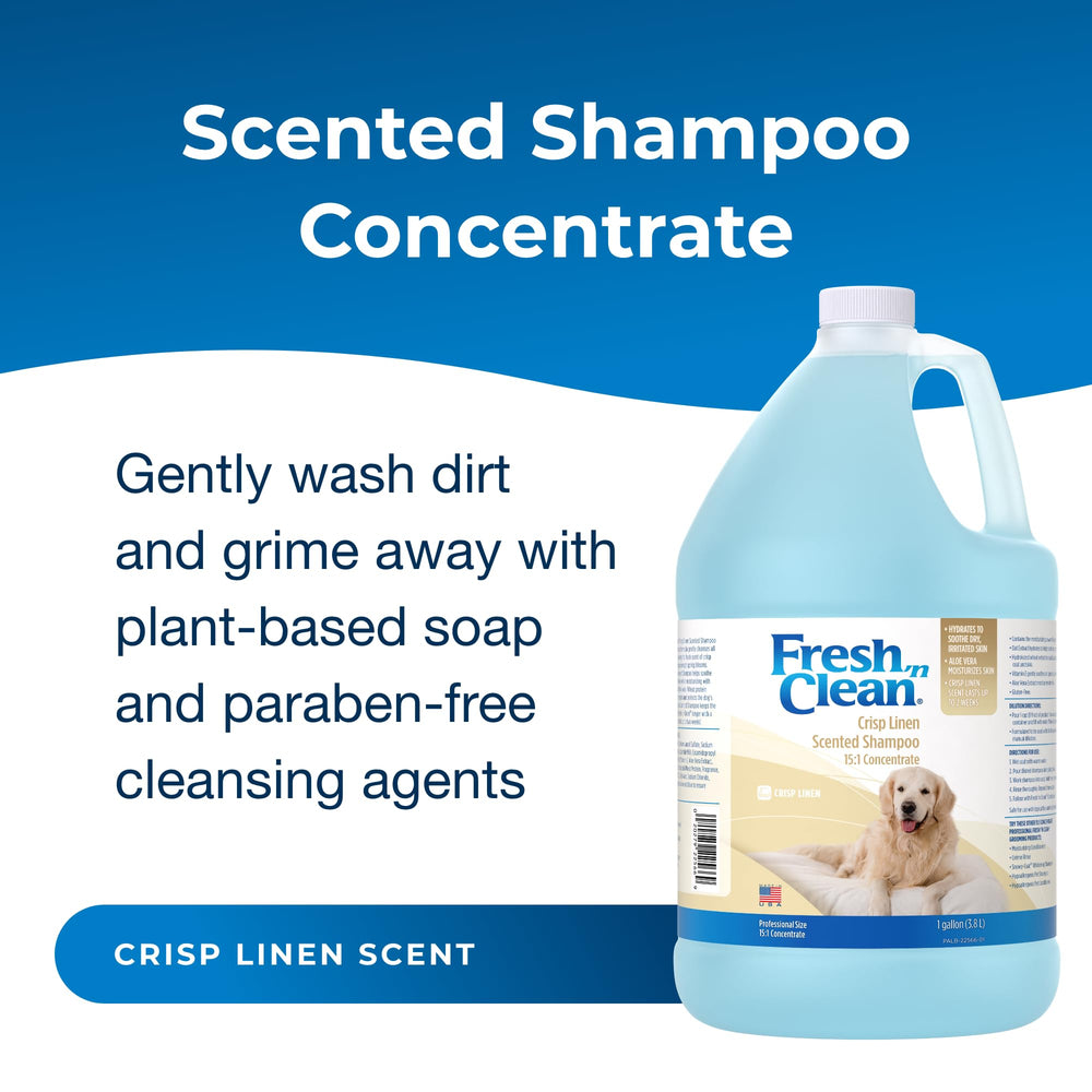 PetAg Fresh 'n Clean Crisp Linen bottle back view highlights a skin-soothing formula.