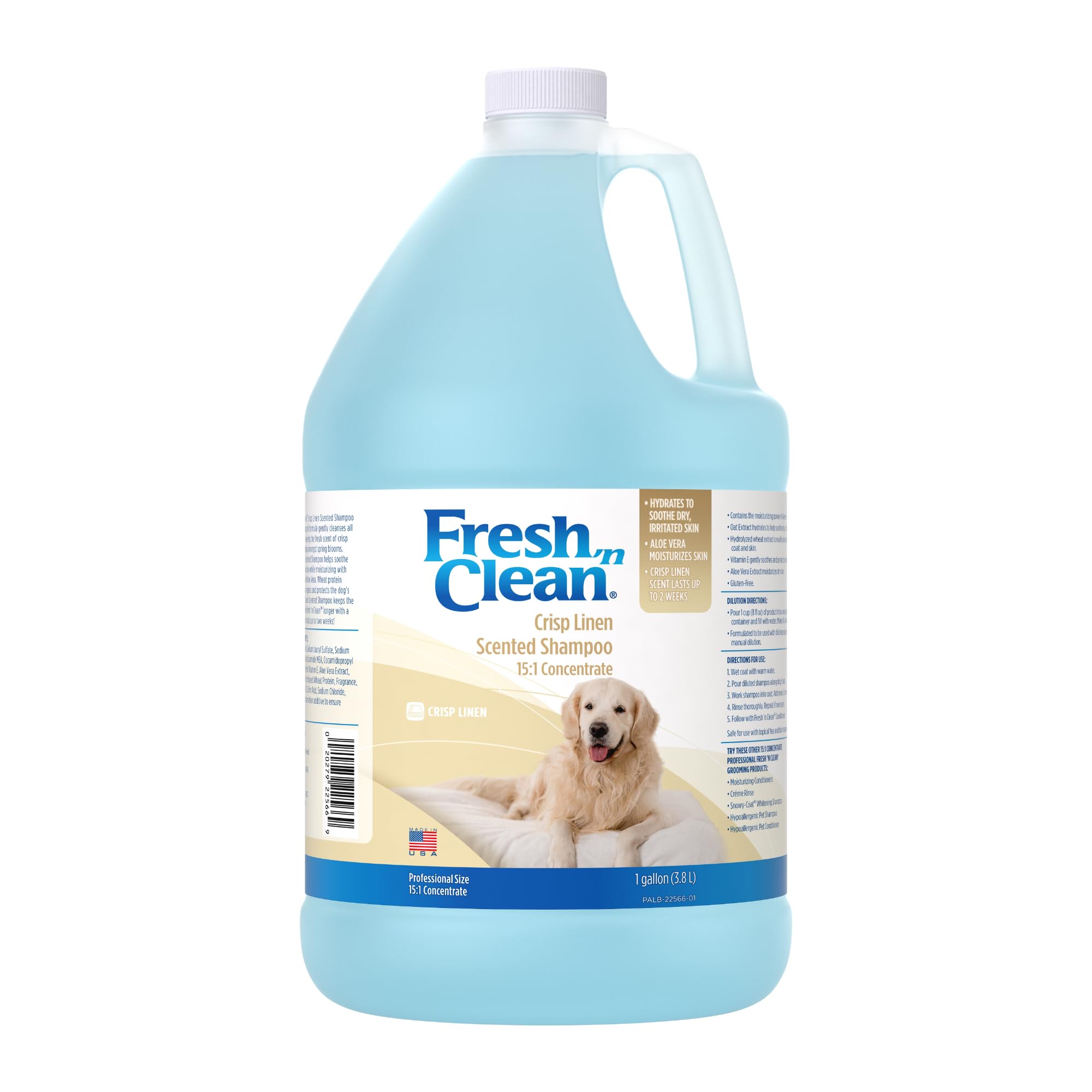 PetAg Fresh 'n Clean Crisp Linen Shampoo bottle for gentle coat cleansing.