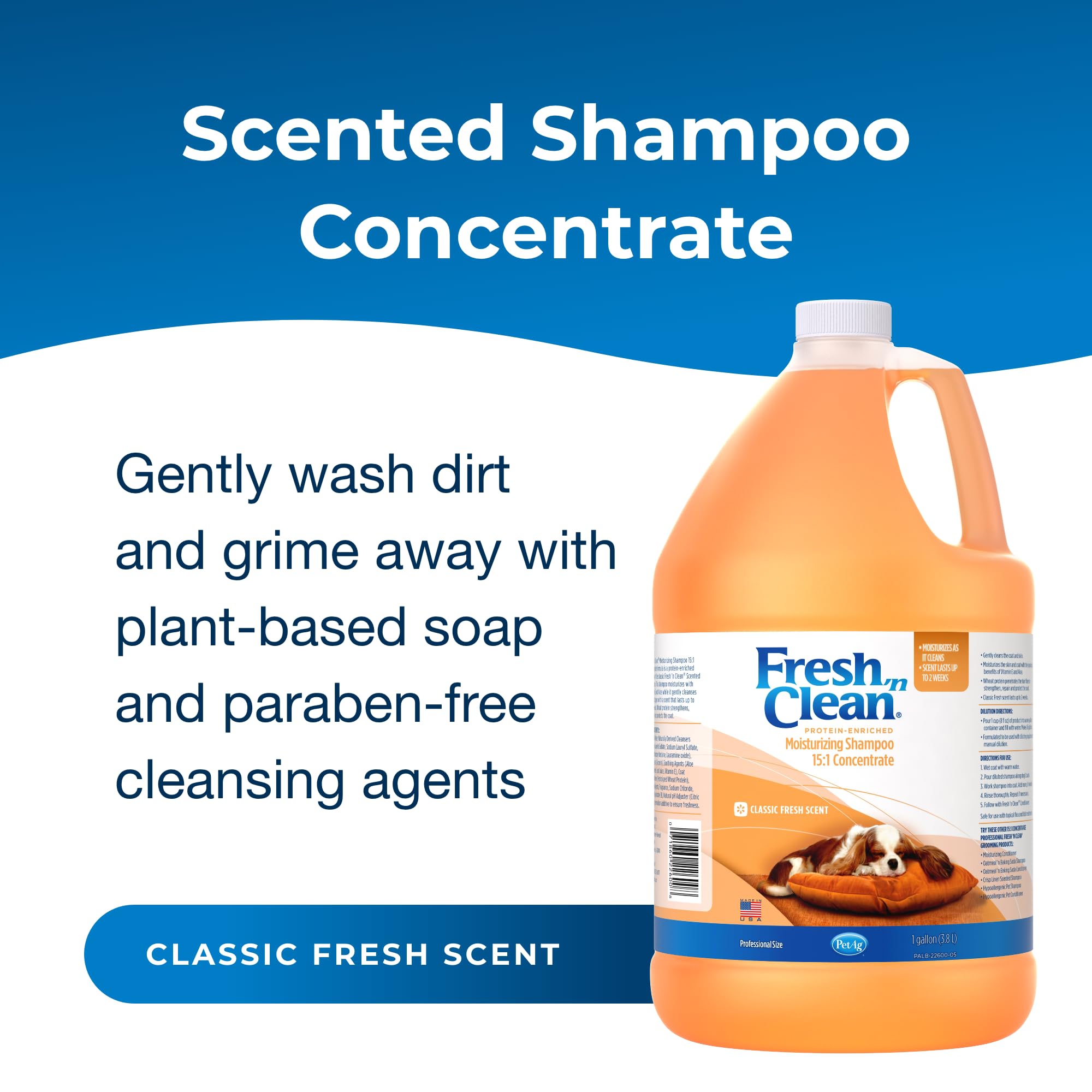PetAg Fresh 'n Clean shampoo infused with vitamin E and aloe for skin-friendly moisture.