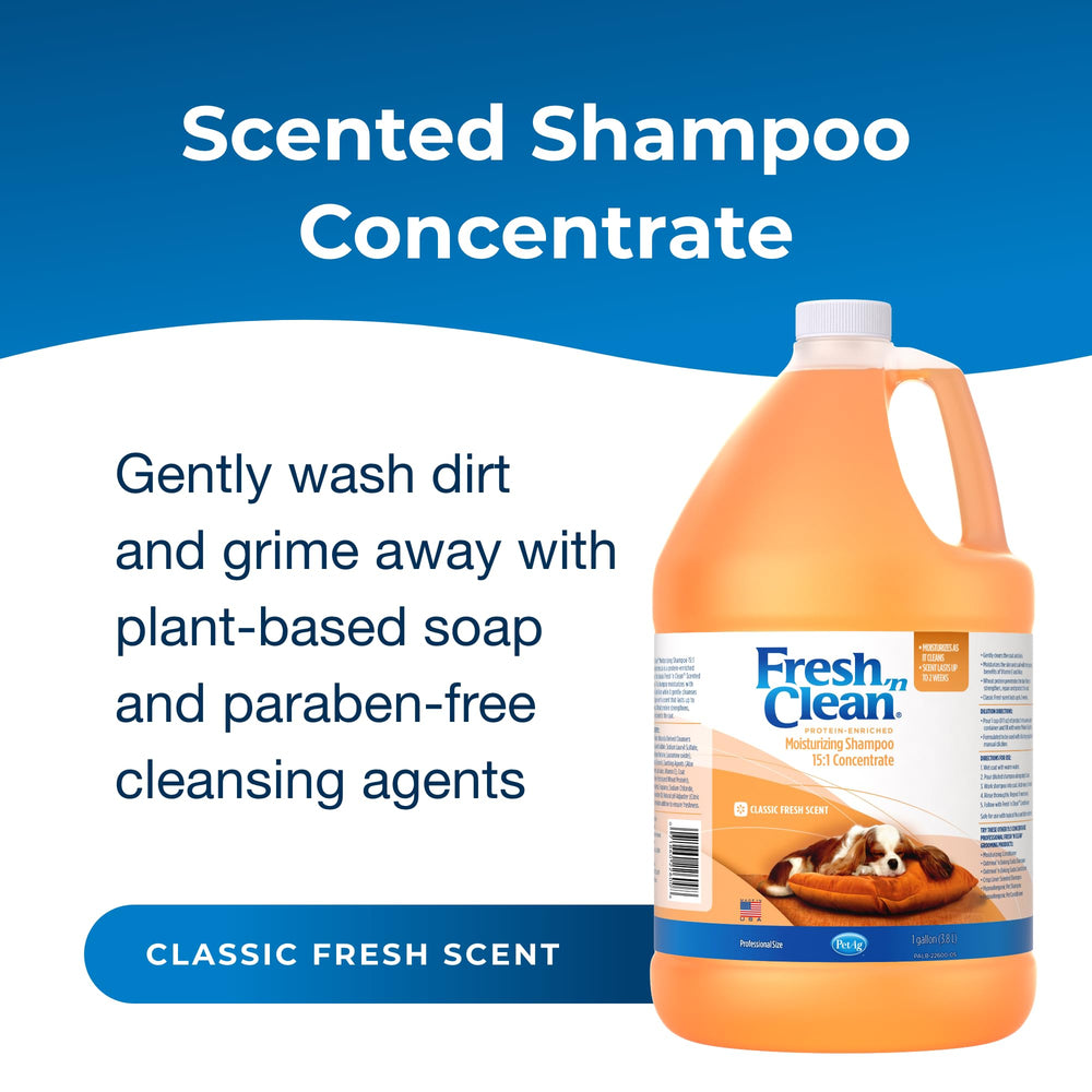 PetAg Fresh 'n Clean shampoo infused with vitamin E and aloe for skin-friendly moisture.