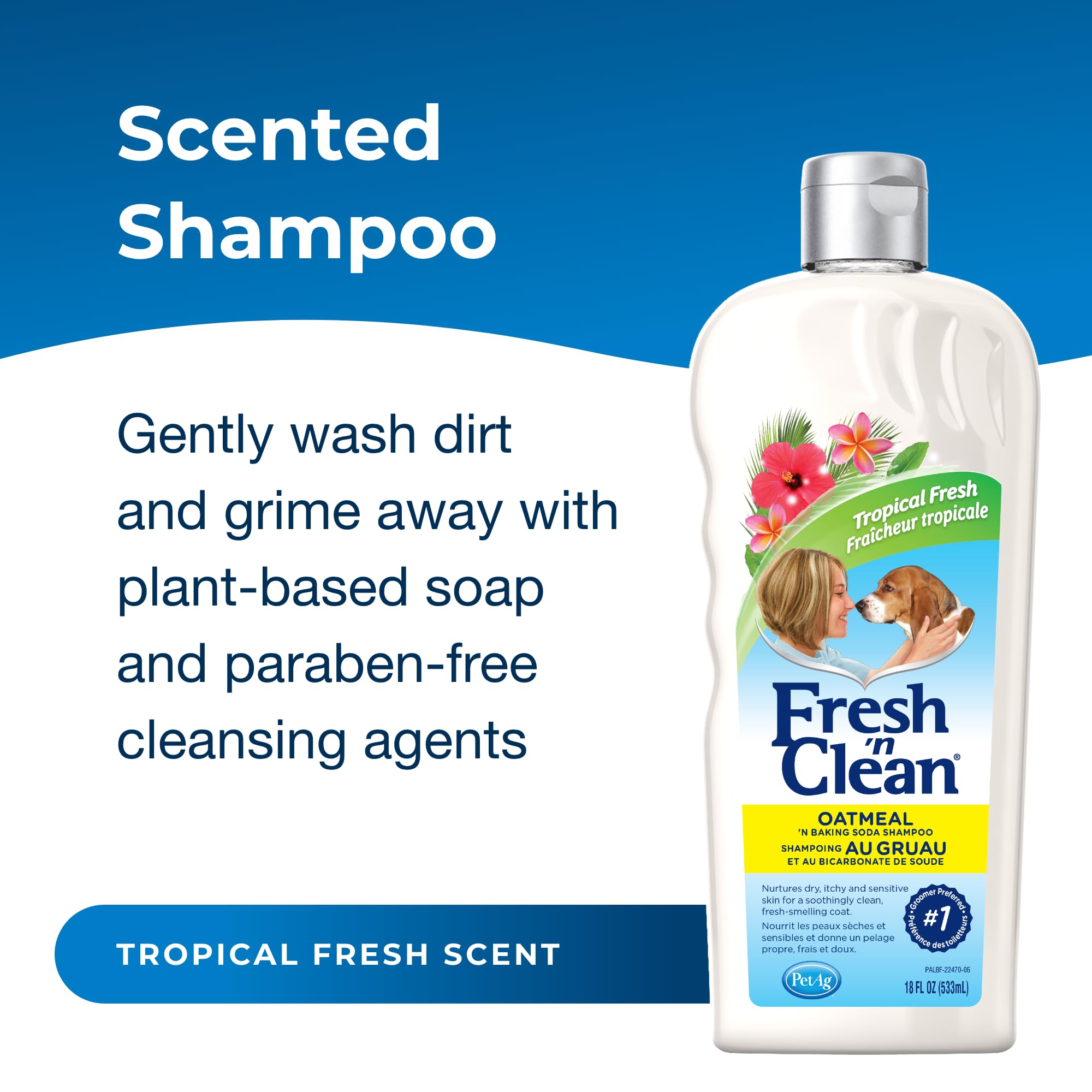 PetAg Fresh ’n Clean lather forms on the coat for a thorough cleanse with tropical aroma