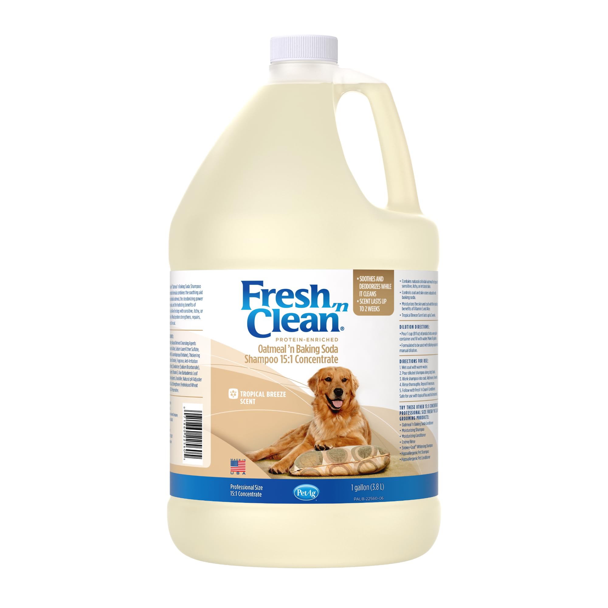 PetAg Fresh ’n Clean shampoo bottle front showing tropical scent benefits