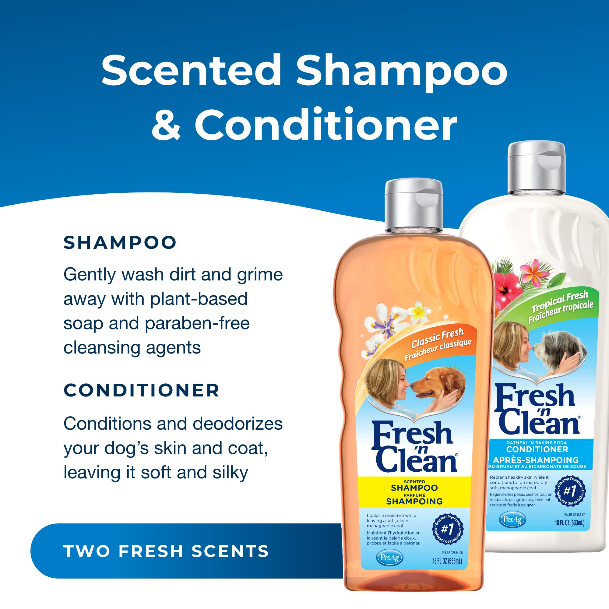 PetAg Fresh 'n Clean shampoo label with classic fresh scent for a refreshing bath.