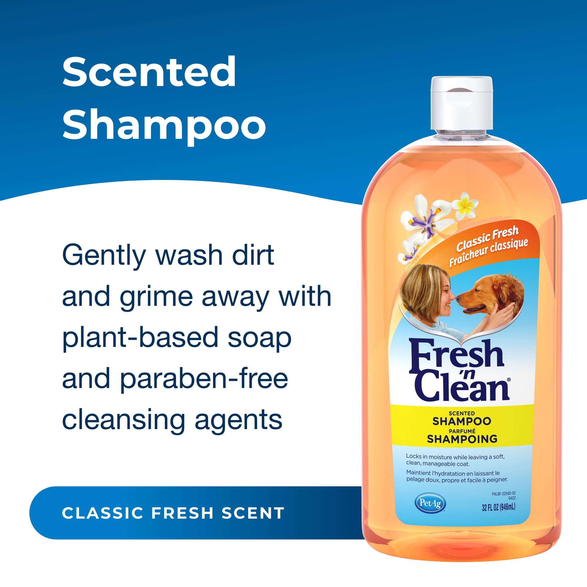 PetAg Fresh ’n Clean shampoo lather gently cleans while supporting a soft, manageable coat.