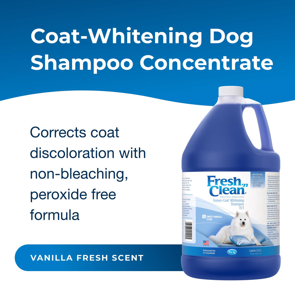 PetAg Snowy-Coat shampoo foam on coat for even whitening and moisture.