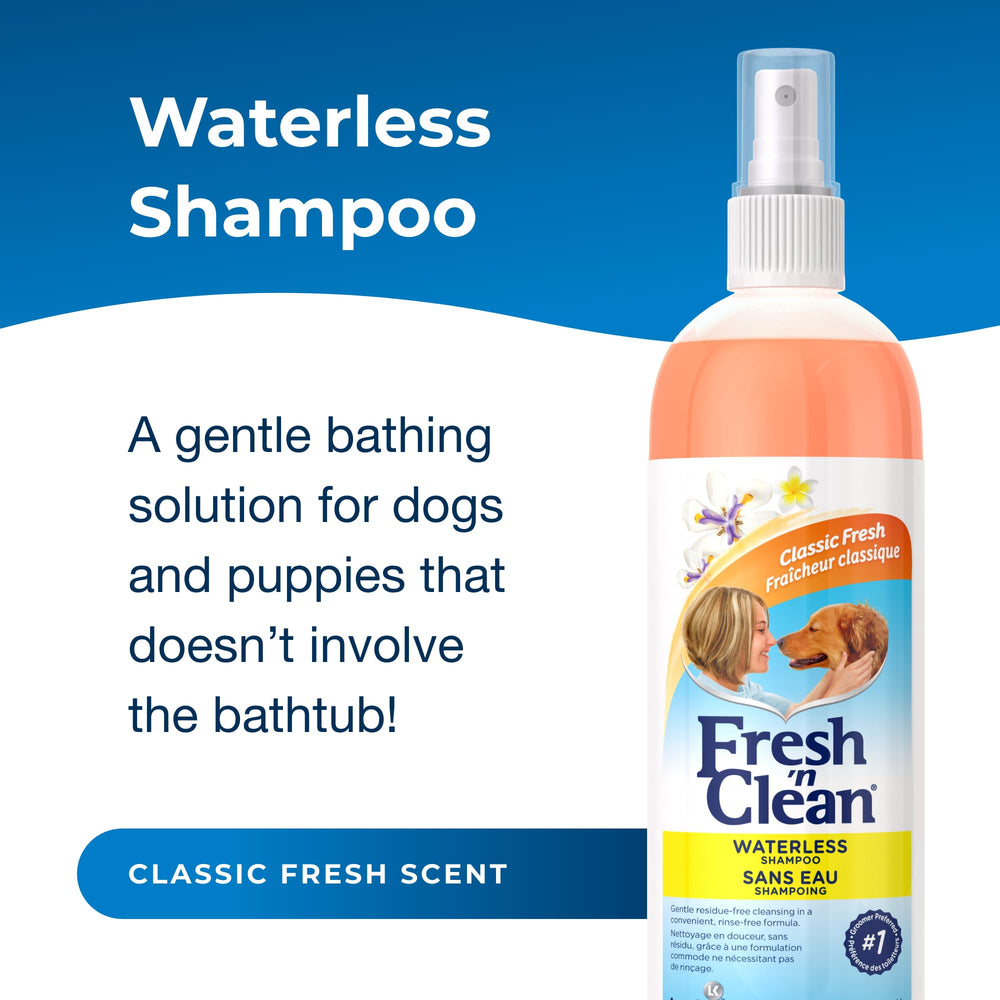 PetAg Fresh ’n Clean Waterless Shampoo spray-on application demonstrates quick coat refresh.