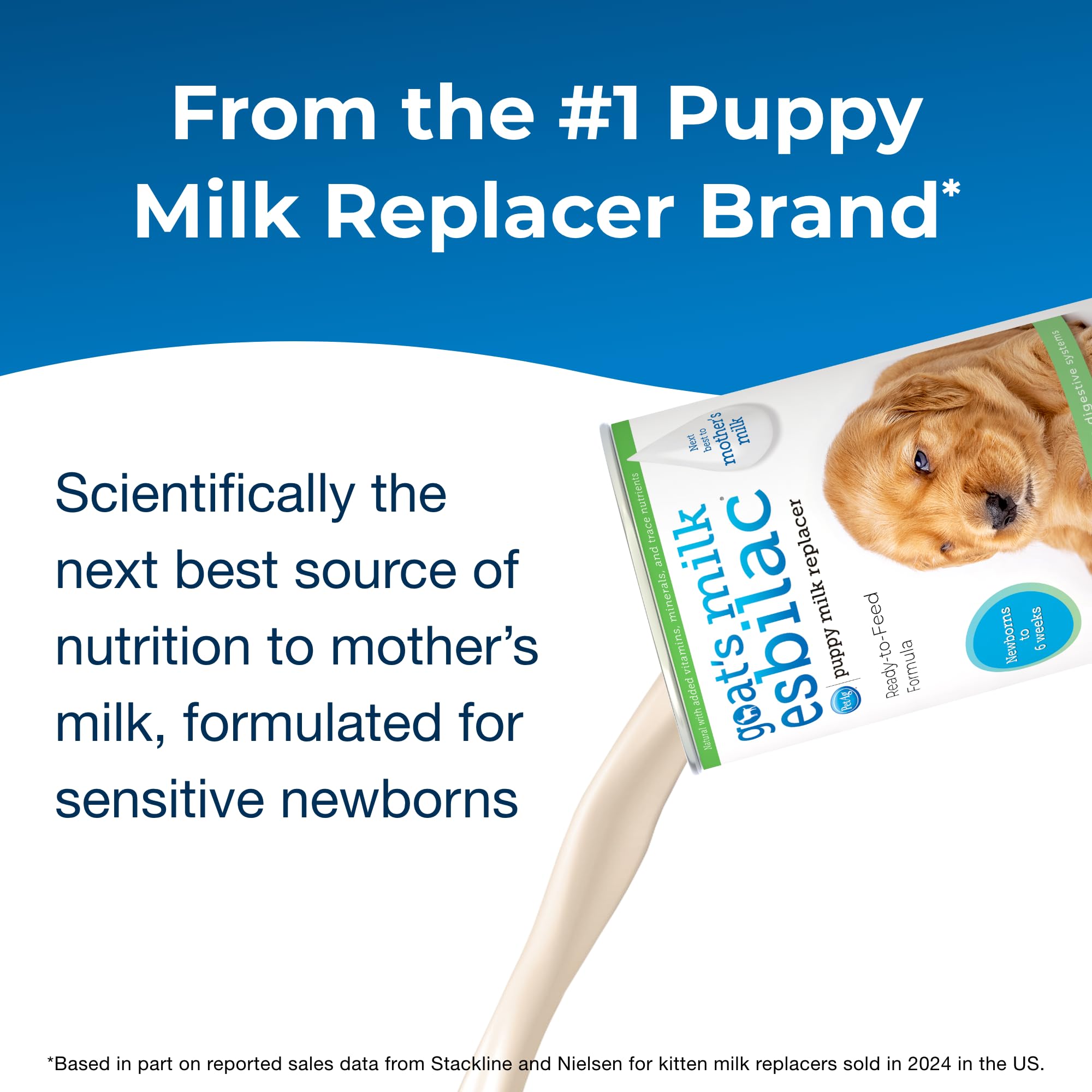 PetAg Esbilac Goat’s Milk Liquid being poured for puppies' nutritious meal.