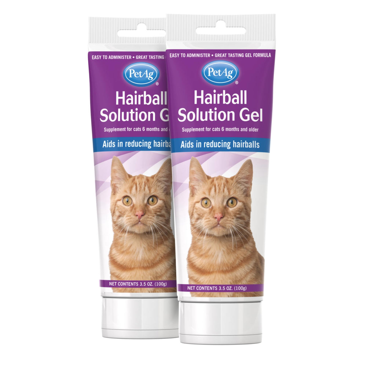 PetAg Hairball Solution Gel bottle 2-pack for easy administration and hairball prevention.