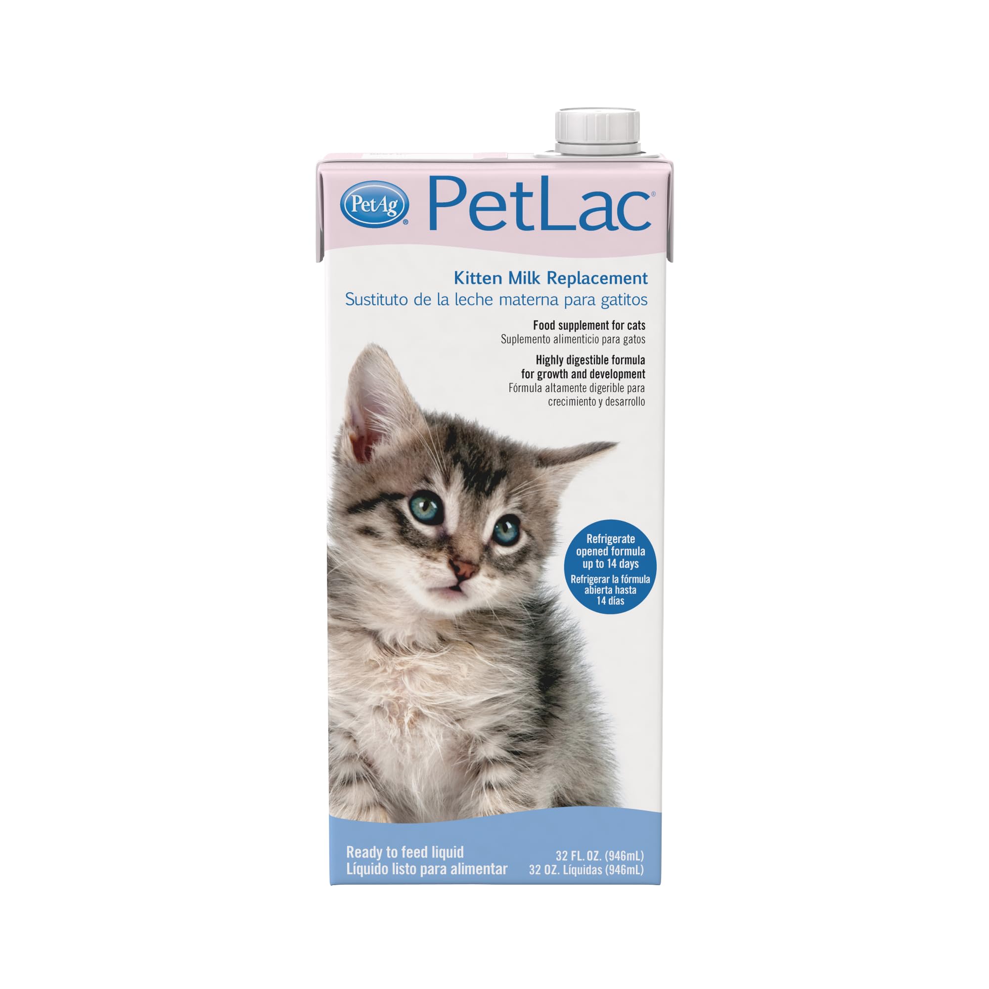 PetLac kittens ready-to-feed milk bottle by PetAg supports healthy growth