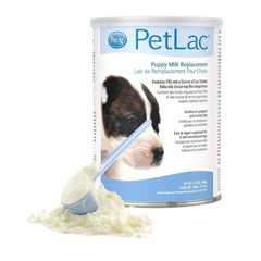 PetLac powder being mixed with warm water demonstrates simple preparation for puppies.