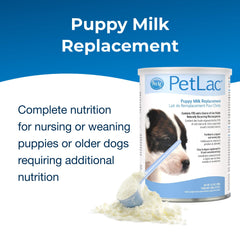 PetLac puppy milk replacer scoop helps precise measurement for safe feeds.