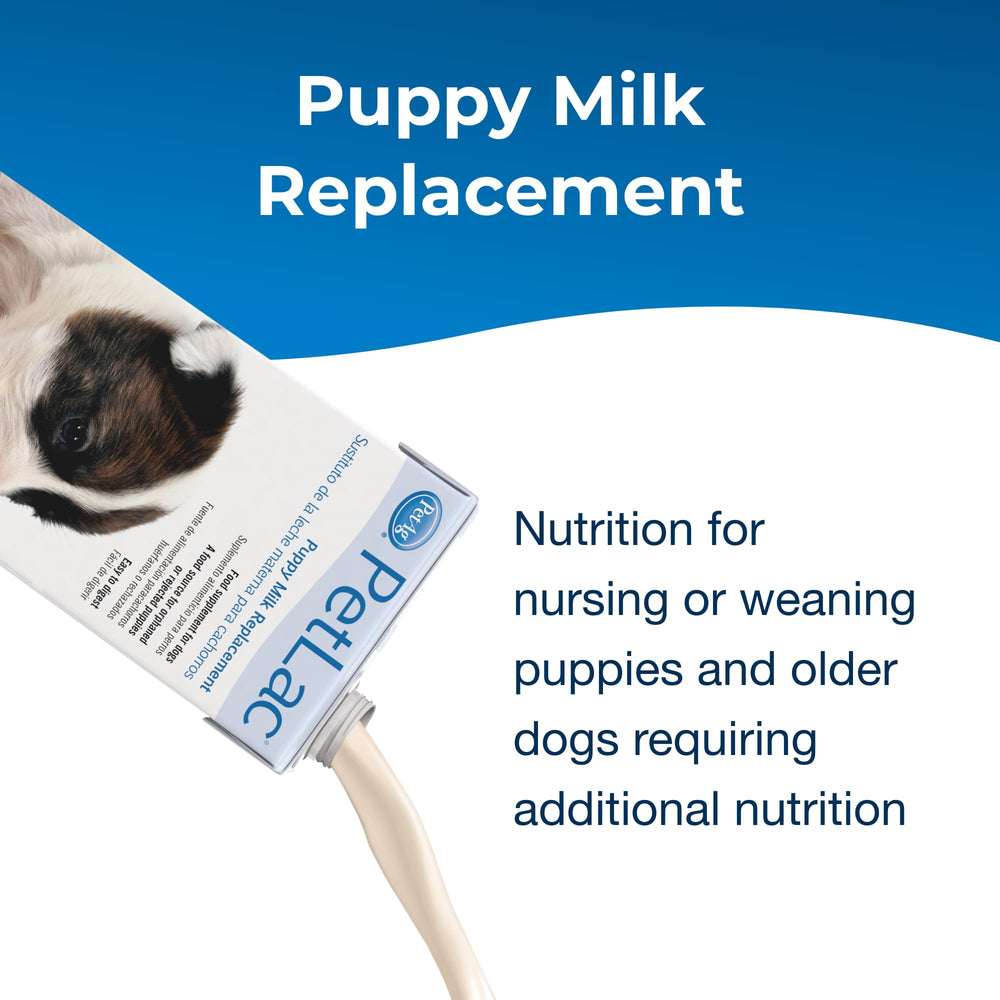 PetLac ready-to-feed milk for puppies, easy to portion for nursing or weaning.
