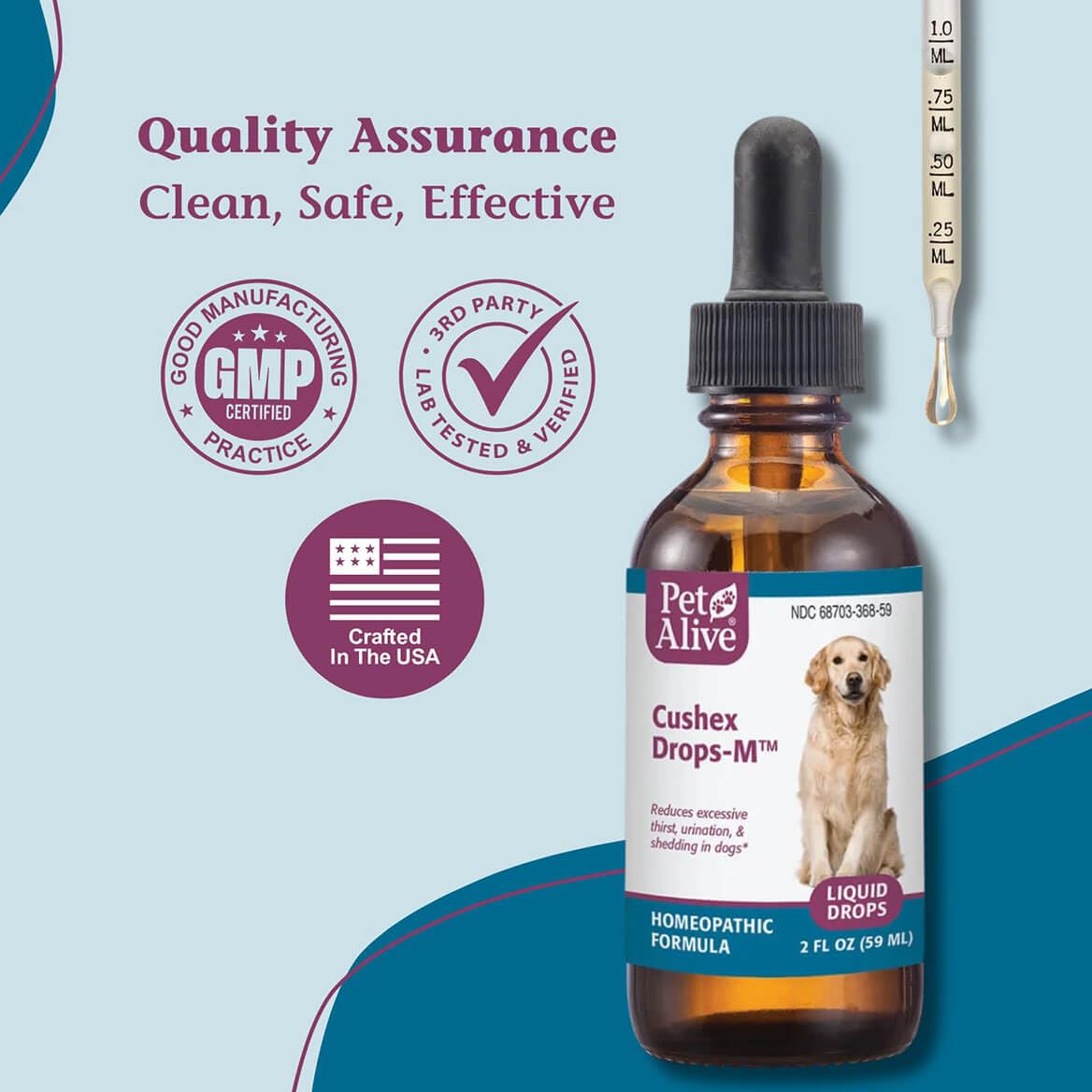 PetAlive Cushex Drops-M digestive support concept for pets.