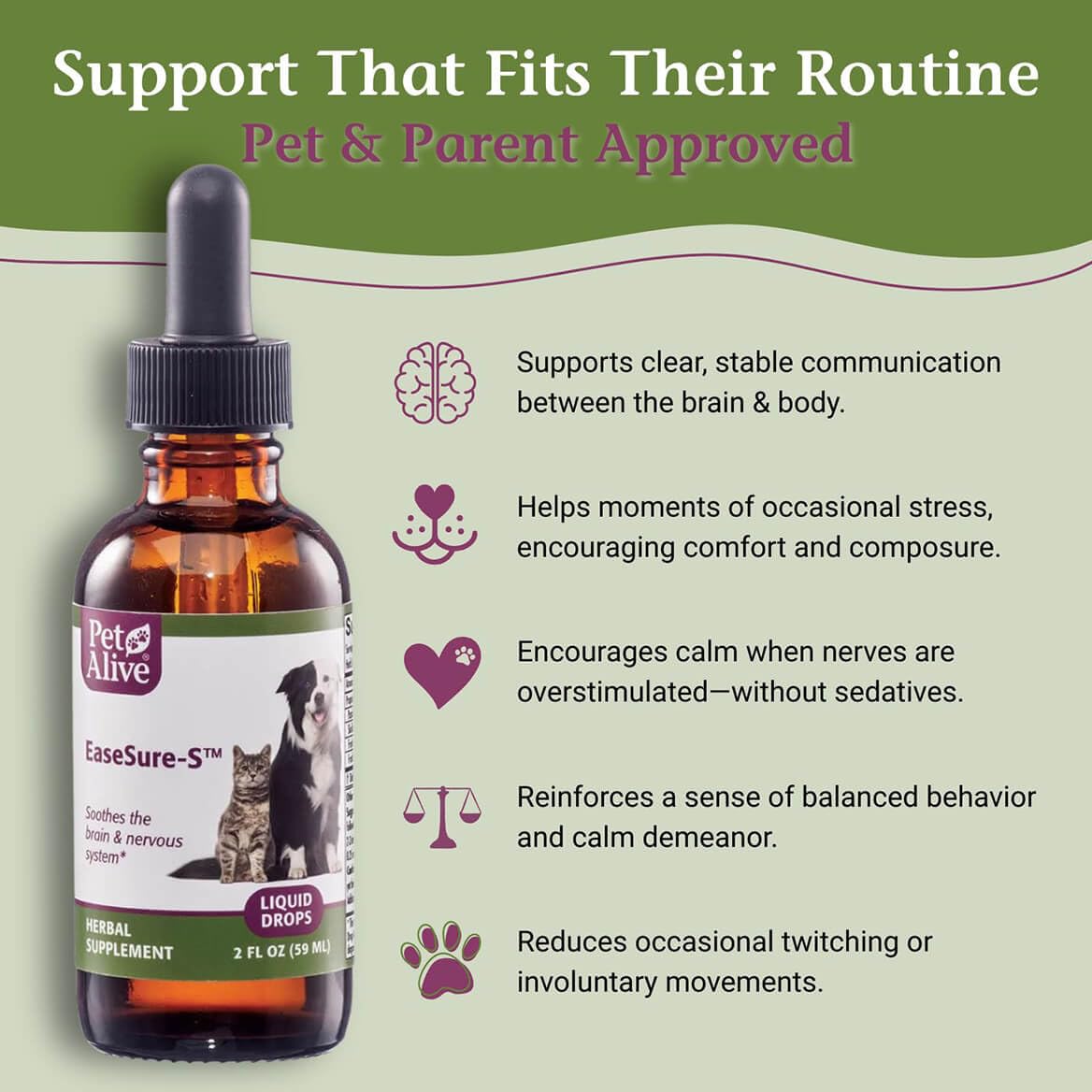 EaseSure-S drops administered in pet's mouth for fast comfort