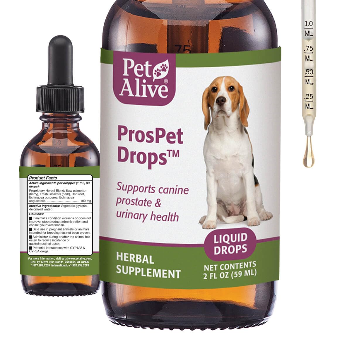 PetAlive ProsPet Drops bottle closed, herbal blend for canine urinary support.