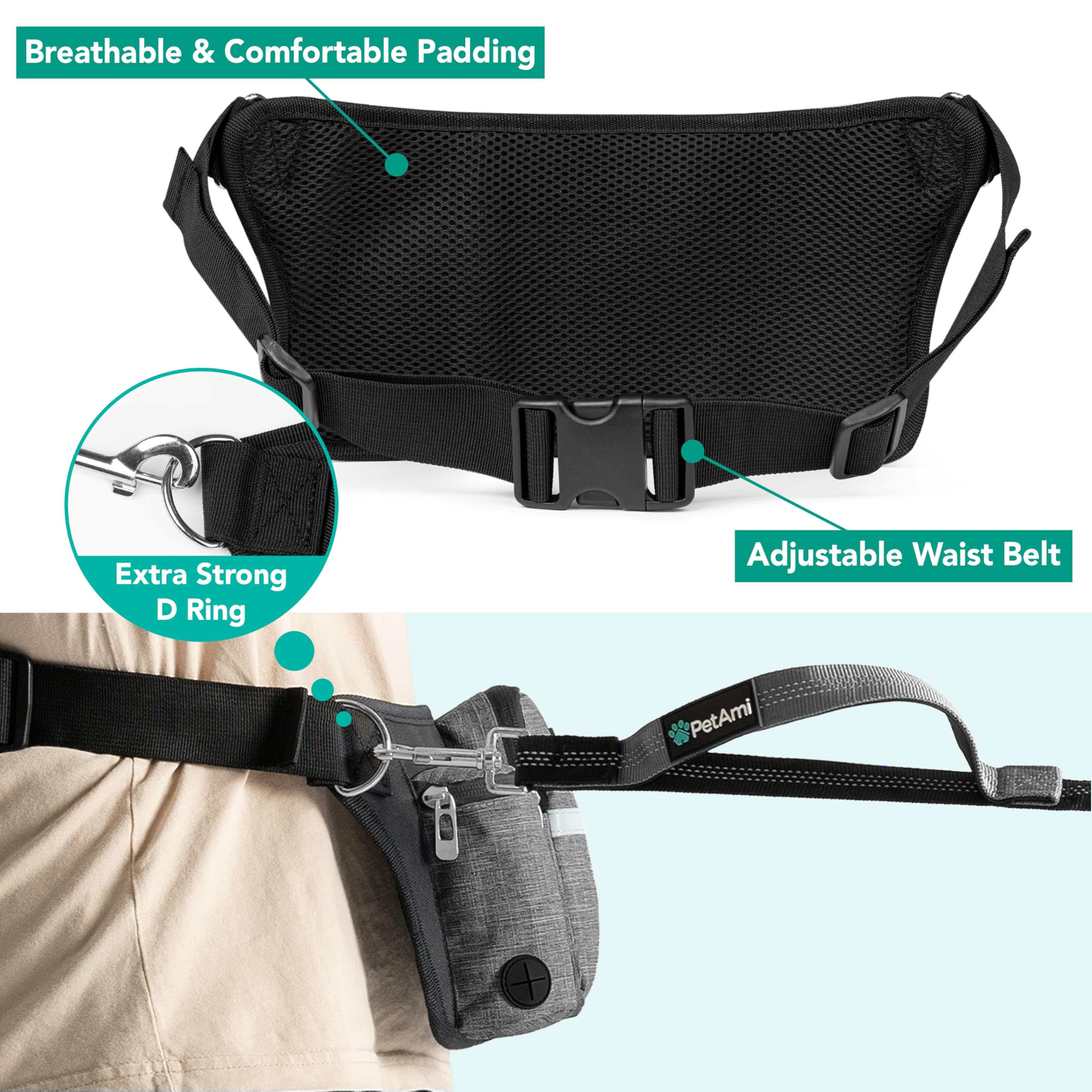 Adjustable waist belt from 28 to 52 inches for a secure fit