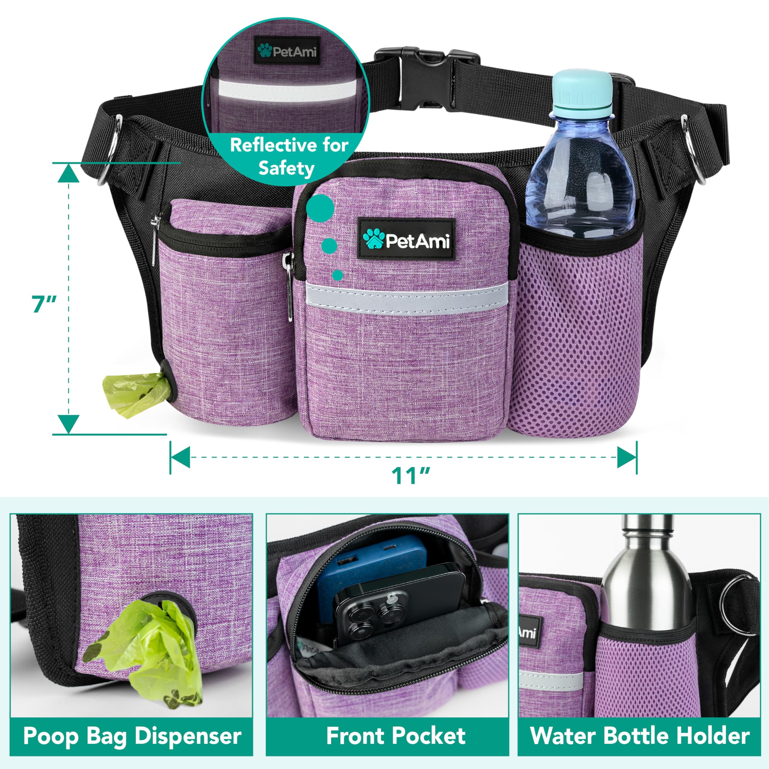 PetAmi adjustable waist belt adapts from 28 to 52 inches for comfort.