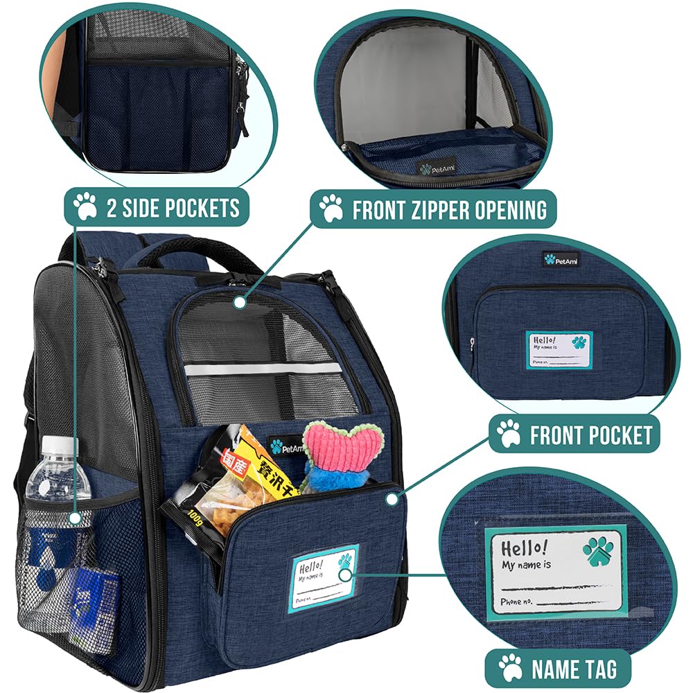PetAmi airline-approved backpack with safety buckle for secure travel.