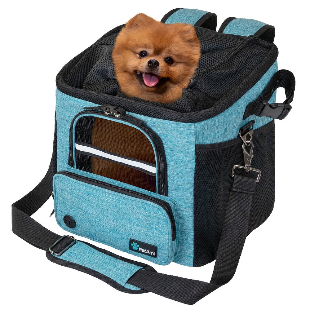 PetAmi basket features multiple pockets and poop bag dispenser.