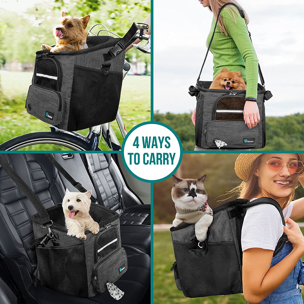 PetAmi compact carrier measures 11x9x12 inches, supports up to 18 lbs.