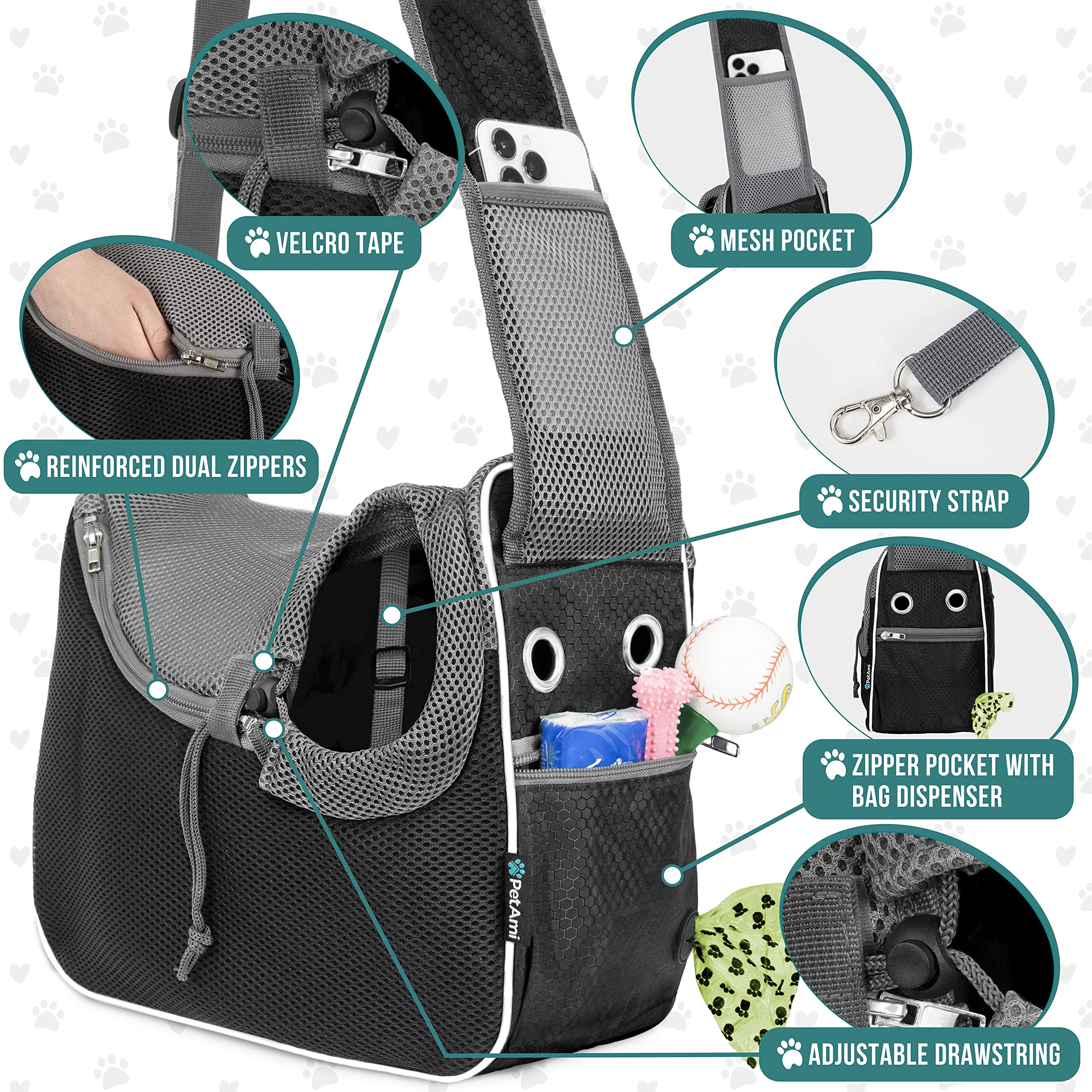 PetAmi crossbody interior view highlighting spacious pet area and ventilation.