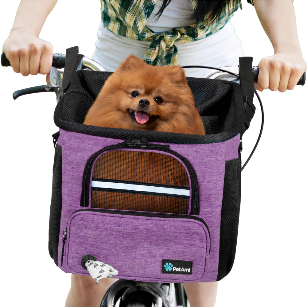 PetAmi Dog Bike Basket on front handlebar for secure rides.