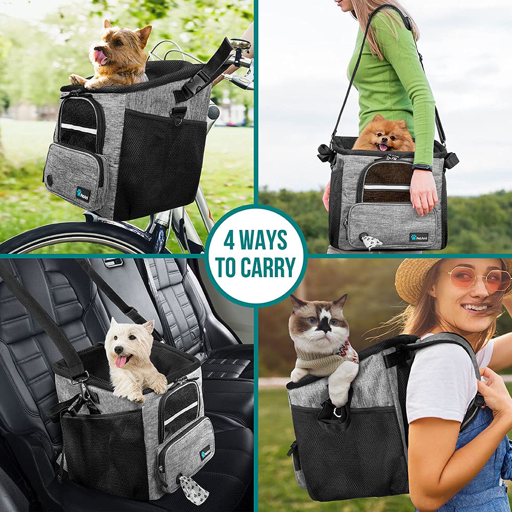 PetAmi dog bike basket multiple pockets store essentials while you roll