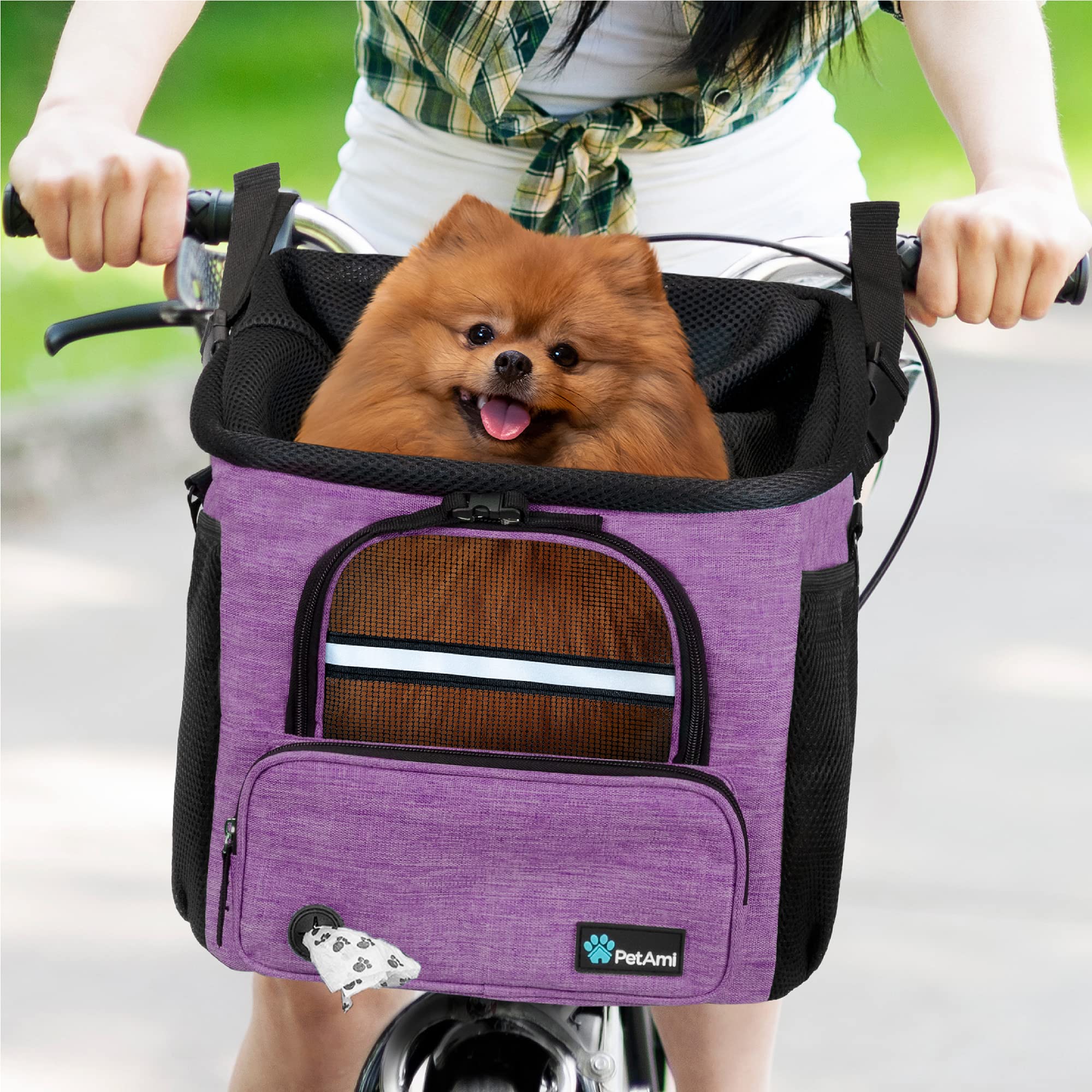 PetAmi Secure straps attach basket to bike frame for stability.