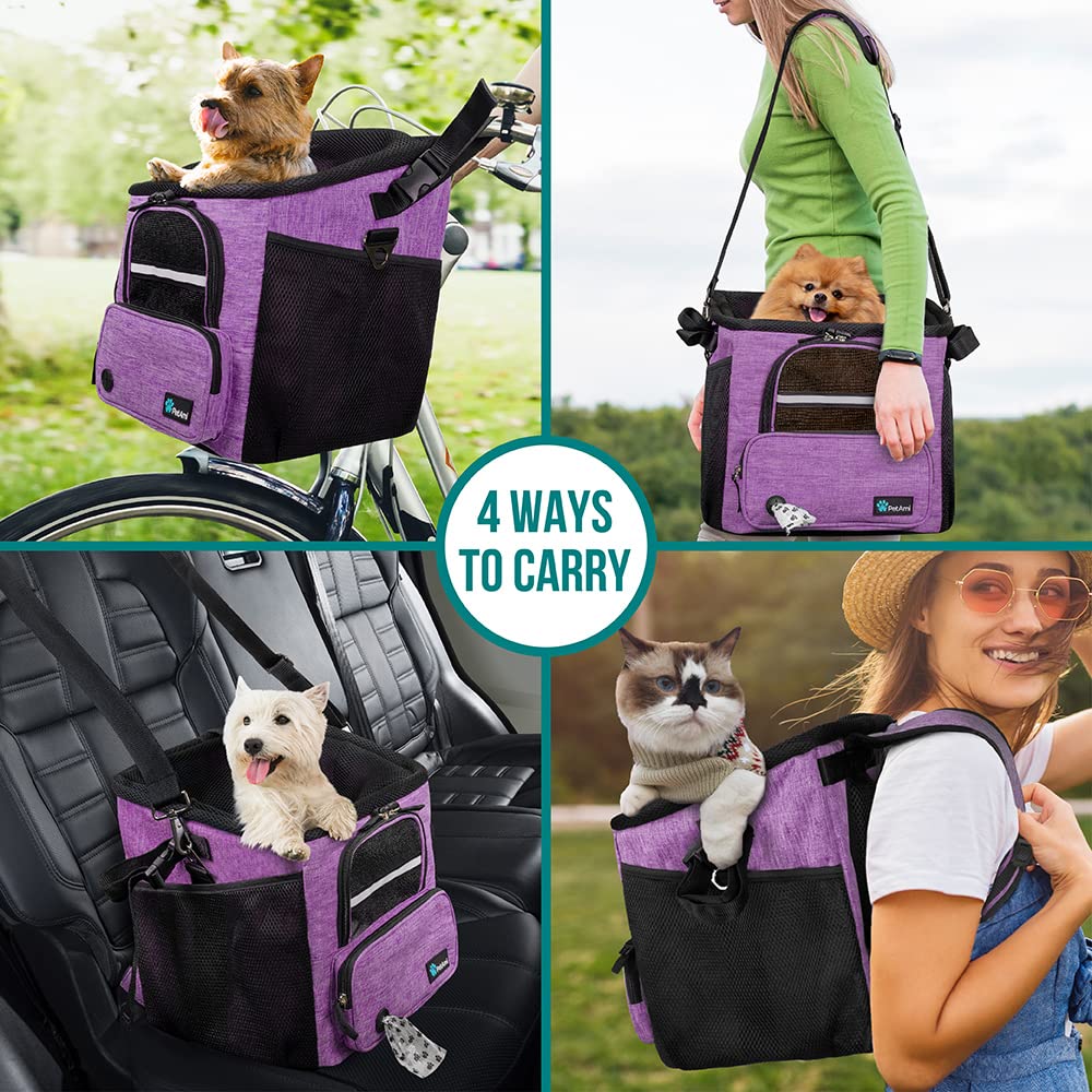 PetAmi Car booster seat setup keeps small pets secure in car.