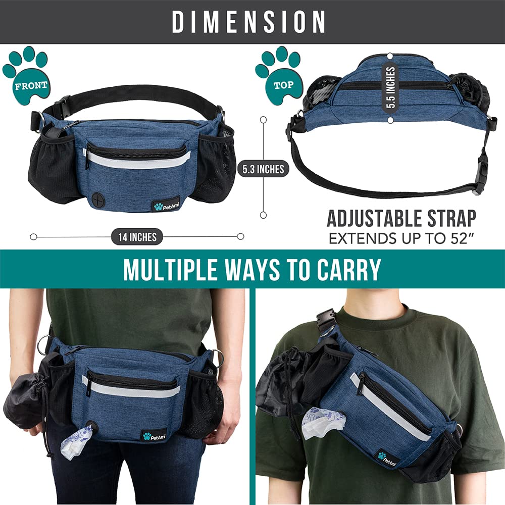 PetAmi dog fanny pack with D-rings for water bowl and leash