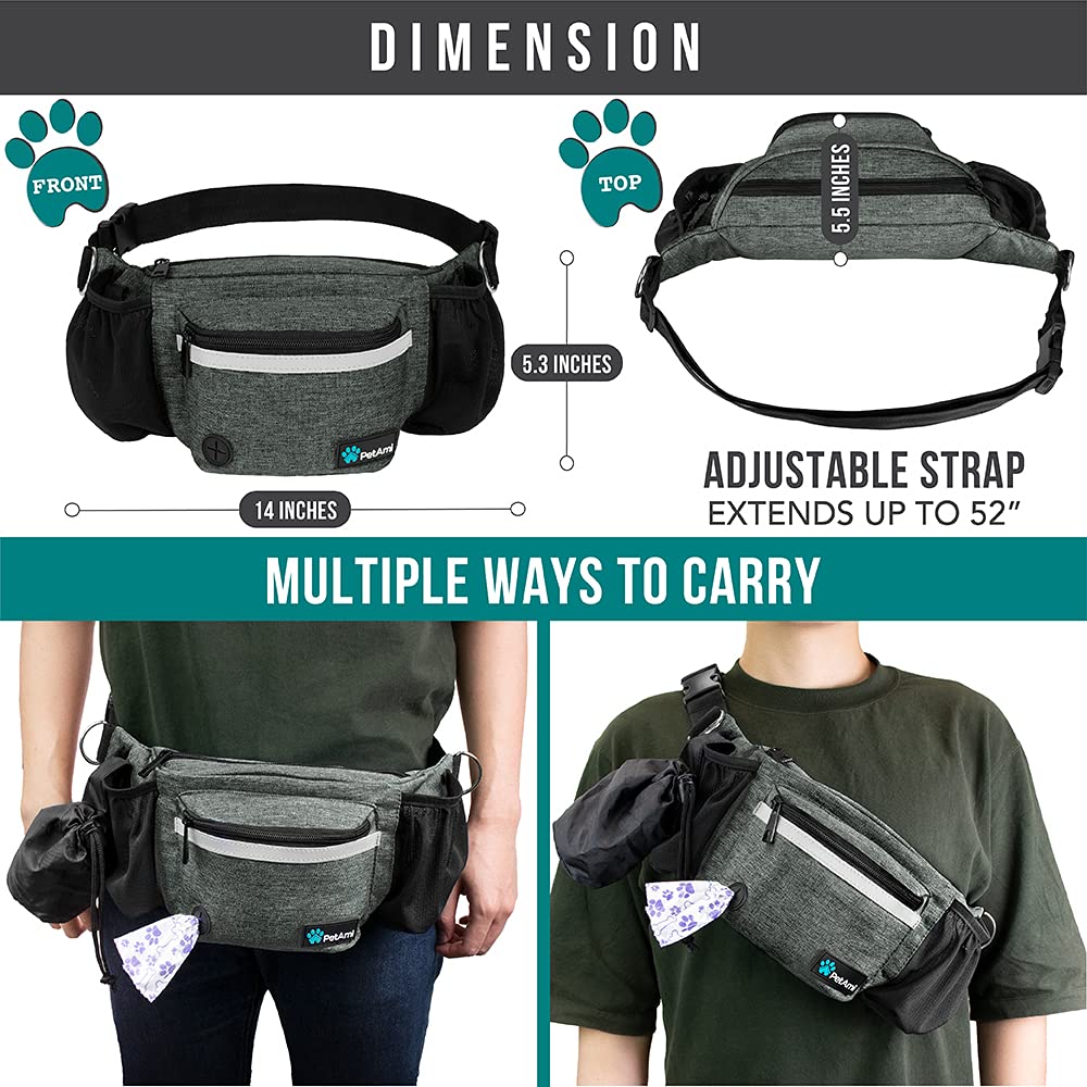 PetAmi dog fanny pack D rings for attaching leash or bowl