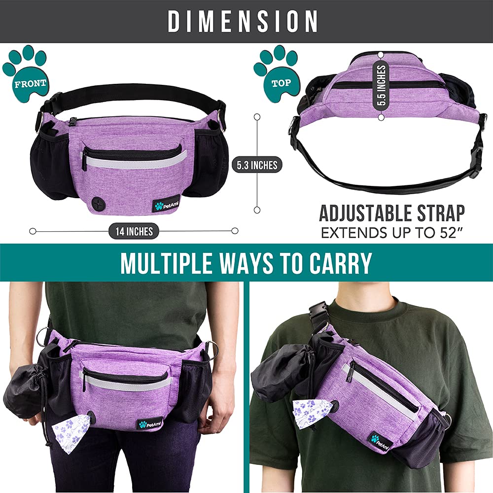 PetAmi dog fanny pack purple D-rings for bowls and leashes