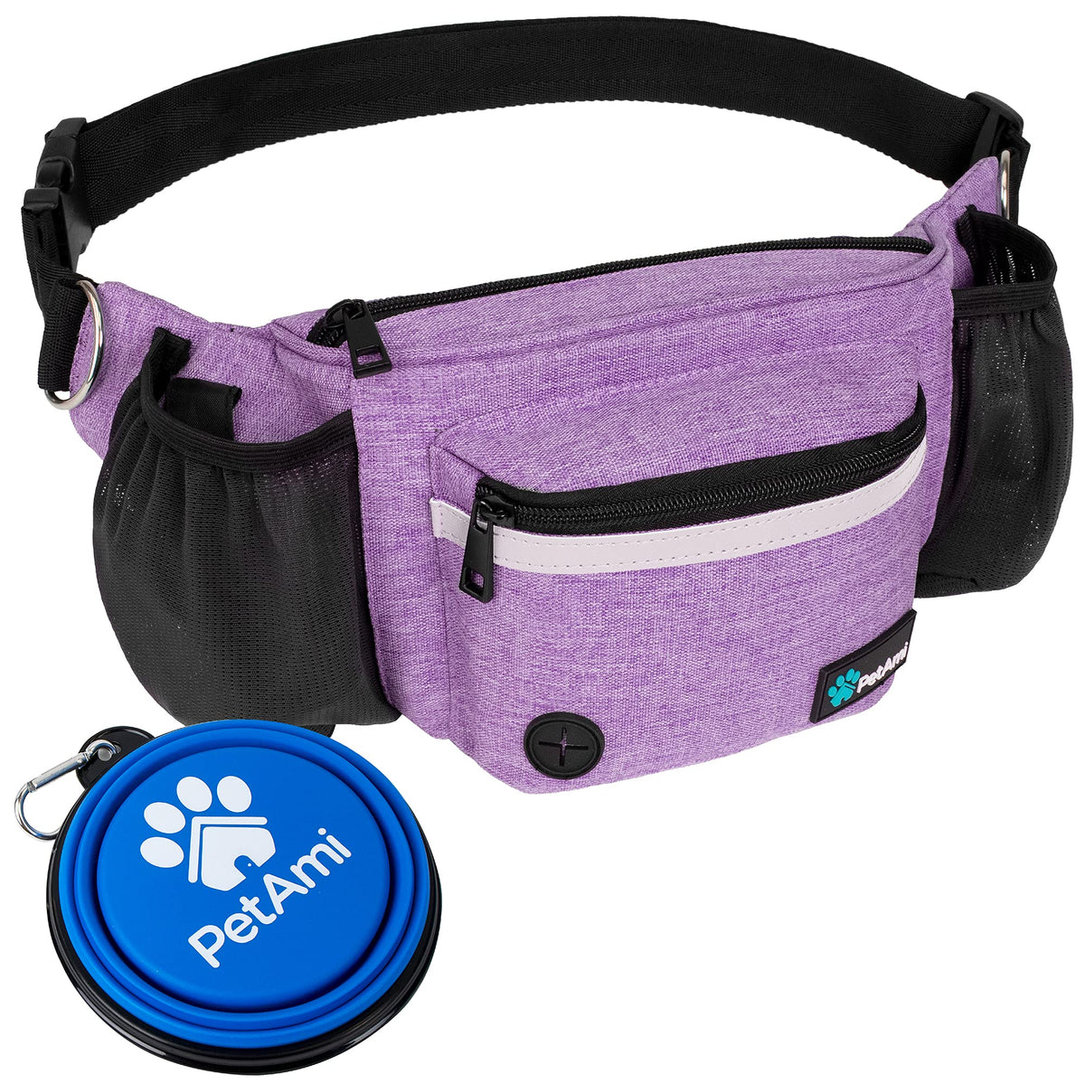 PetAmi dog fanny pack purple front pocket for easy treat access