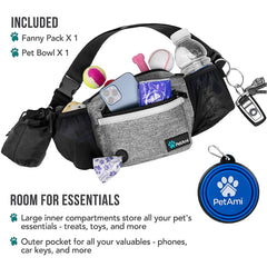 PetAmi Dog Fanny Pack side pocket with water bottle holder for outdoor adventures.