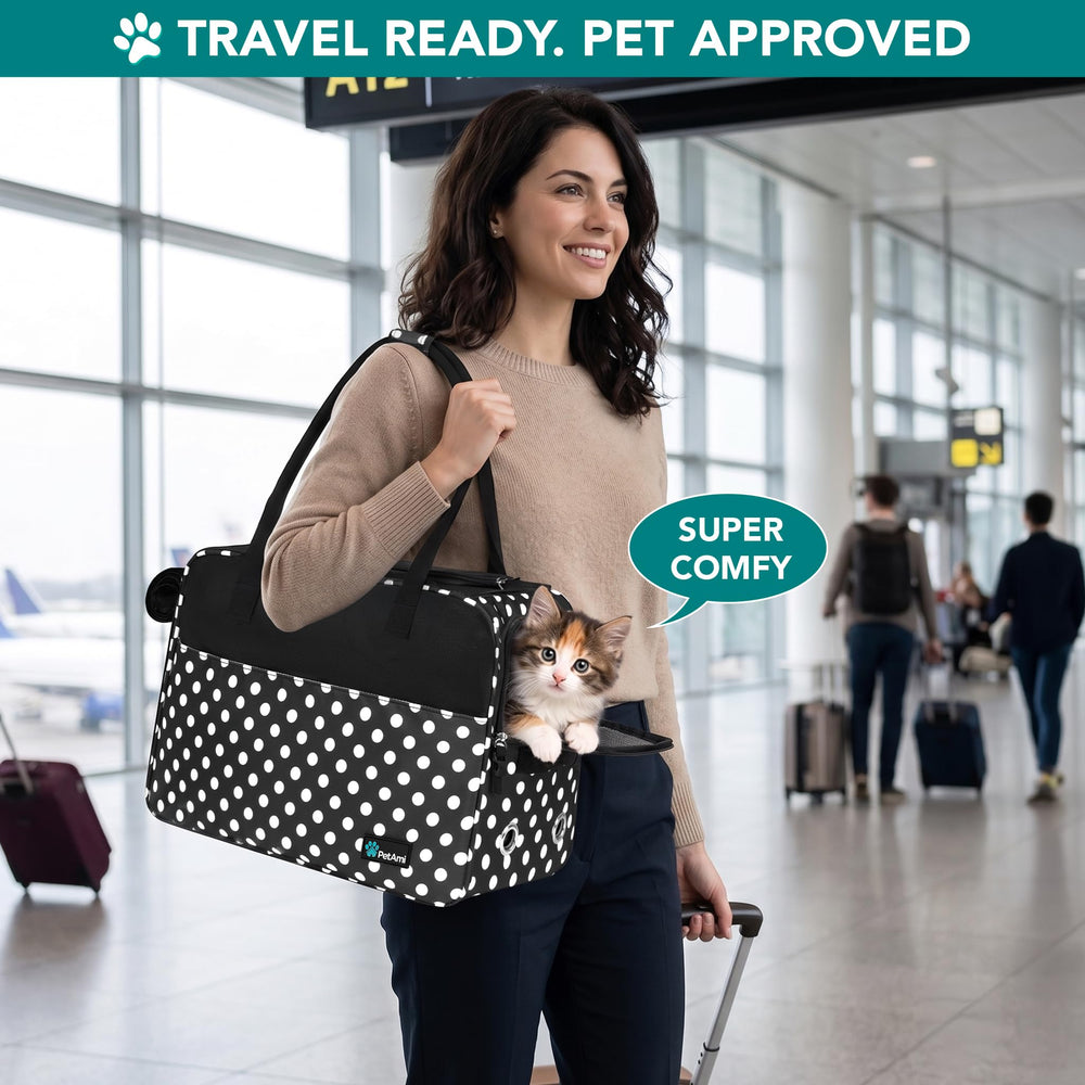 PetAmi carrier front pocket stores treats and toys during travel.