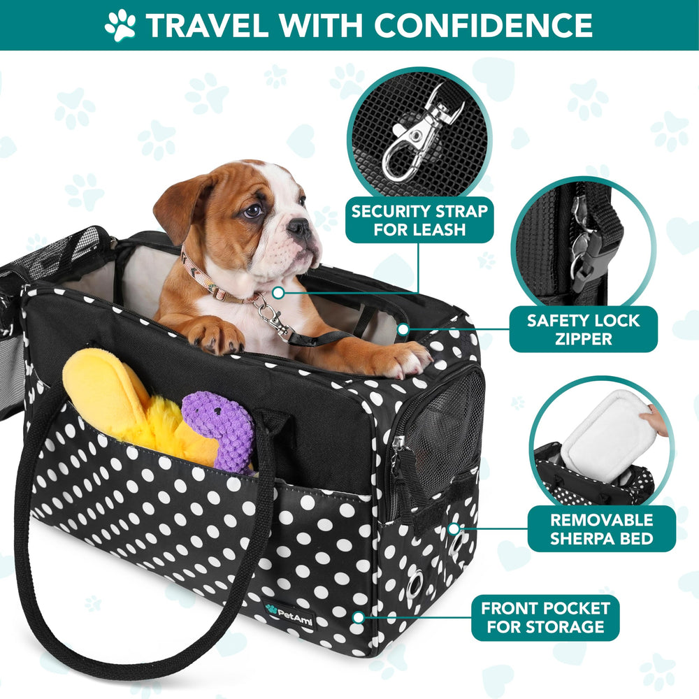 PetAmi dog purse carrier with removable sherpa bed for cozy rests.