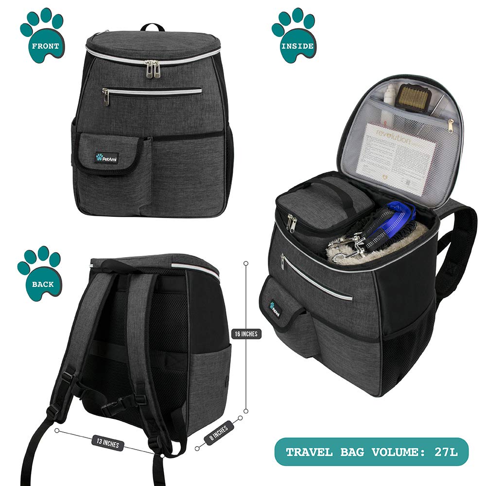 PetAmi Dog Travel Bag Backpack adjustable flap secures items during travel and hikes