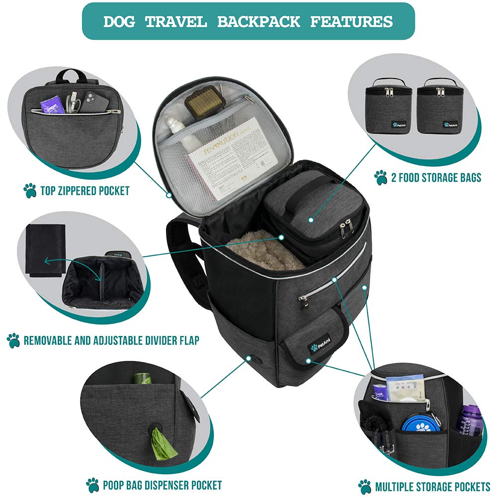 PetAmi Dog Travel Bag Backpack multiple pockets organize treats, toys, and leashes on trips