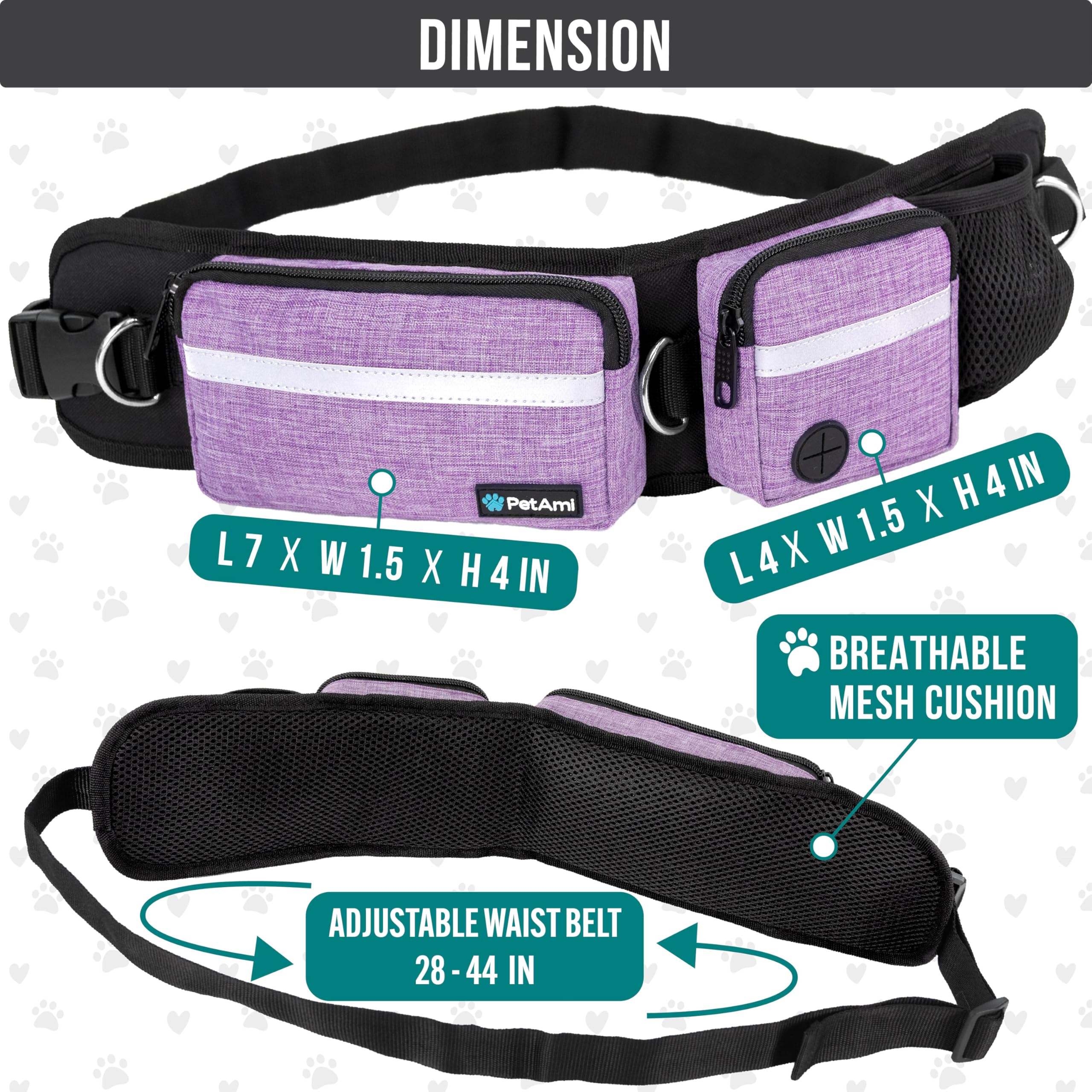 PetAmi dual padded handles and reflective bungee for comfortable jogging