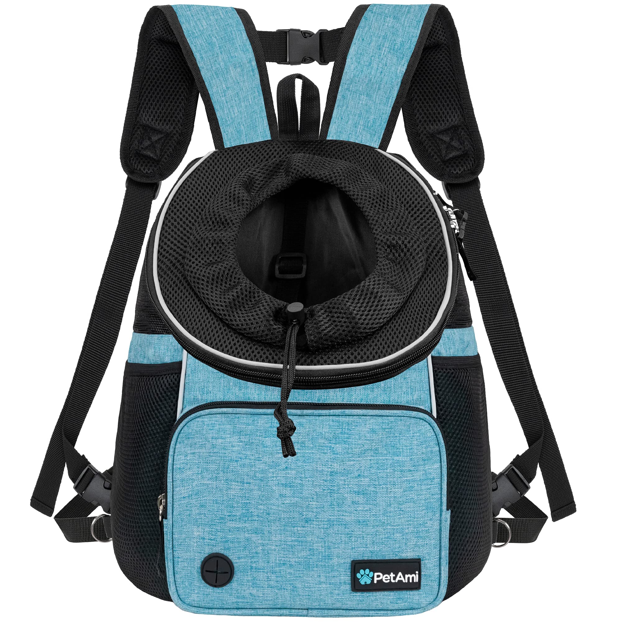 PetAmi front carrier backpack keeps your dog or cat secure during hikes.
