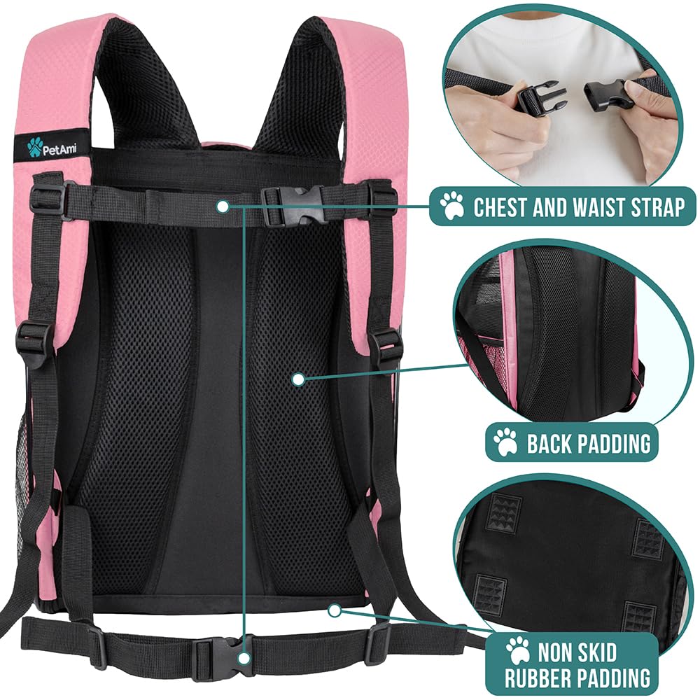 PetAmi carrier with front pocket and side pouches for essentials.